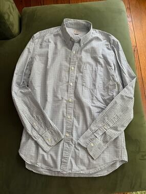J.Crew Plaid Woven Cotton Button Up Shirt White Blue Green Size Large